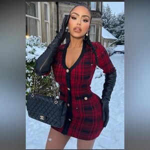 Fashion Nova POWER HOUR Red Plaid Mini Dress, XS